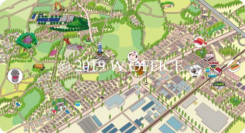 小さな町のイラストマップ